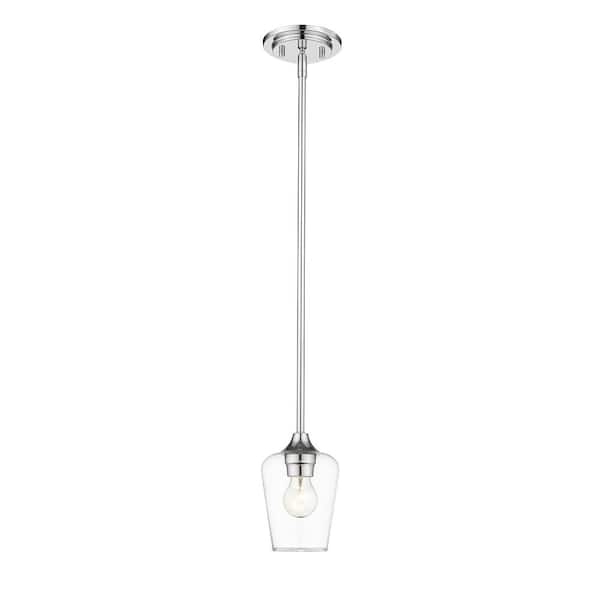 Unbranded Joliet 5.5 in. 1-Light Chrome Shaded Mini Pendant Light with Glass Shade