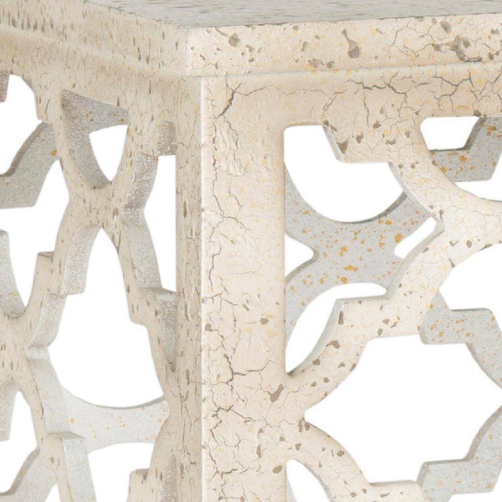 Moroccan-Inspired Distressed White Wood Square End Table