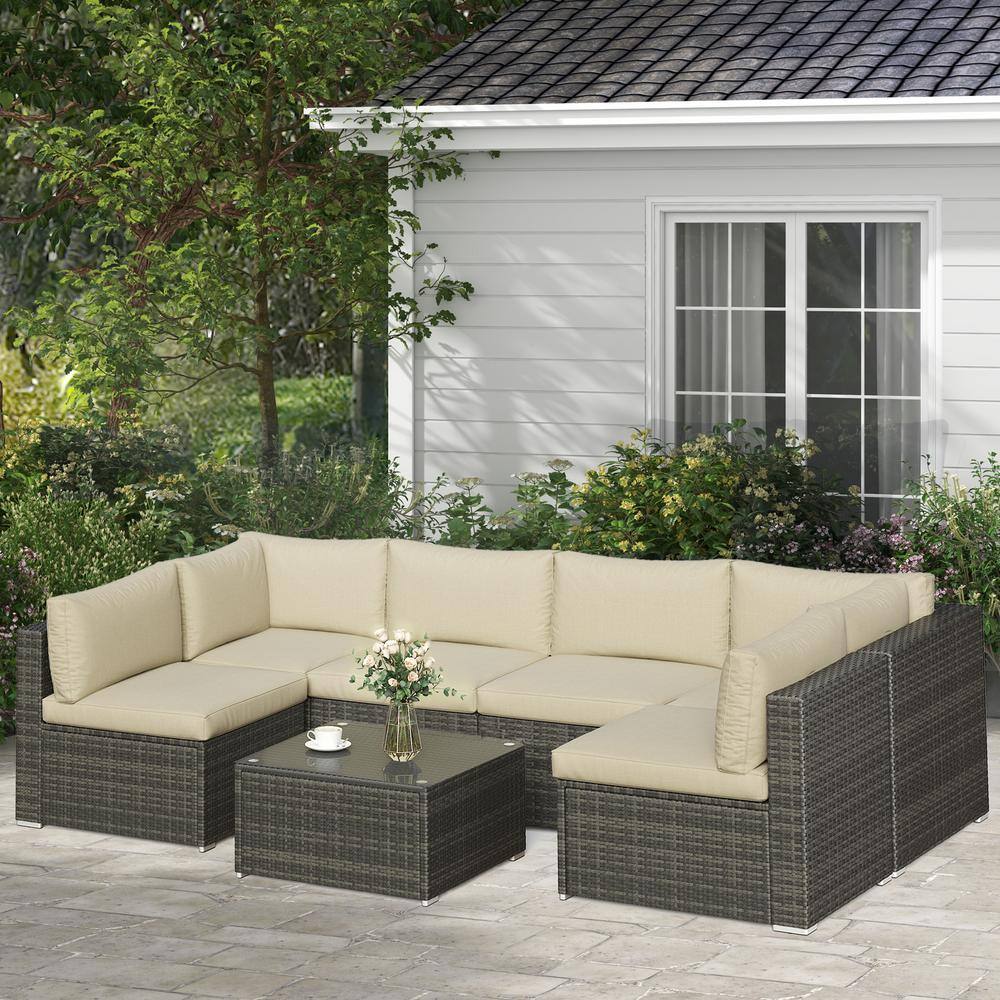 Outdoor Dark Gray Frame 7-Piece Wicker Outdoor Sectional Set with Beige Cushion price history on PriceWatchPro