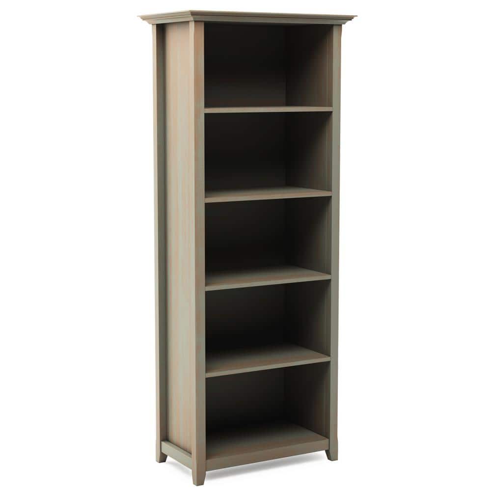Simpli Home Amherst 70 in. Distressed Gray Wood 5shelf Standard Bookcase with Adjustable