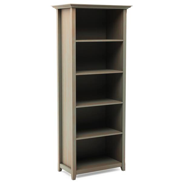 Simpli Home Amherst 70 in. Distressed Gray Wood 5shelf Standard