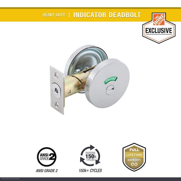 Occupancy Indicator Deadbolt, non-handed, adjustable backset, Satin Chrome Finish