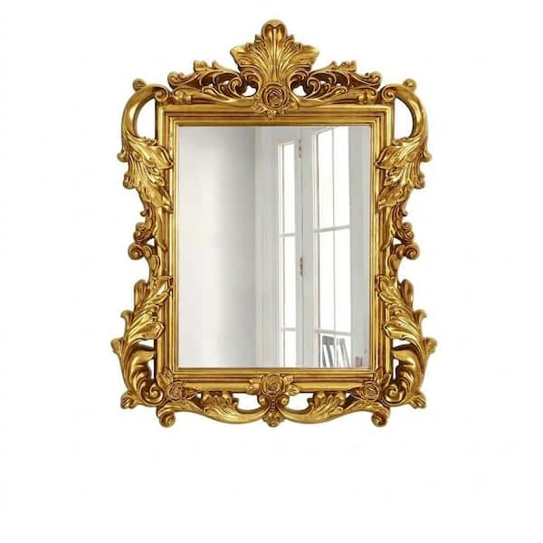 26 in. W x 33 in. H Antique Gold Baroque Framed Wall Mirror, Ornate Rectangular Decorative Vintage Vanity Mirror