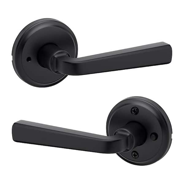 Kwikset Trafford Matte Black Bedroom Bathroom Privacy Door Handle with Microban Antimicrobial Technology