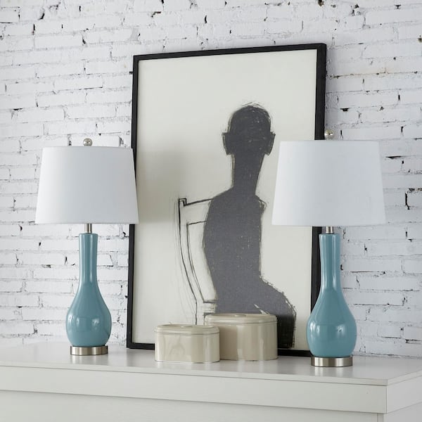 Maxax Sacramento 28 .5" Blue Table Lamp Set with USB (Set of 2)