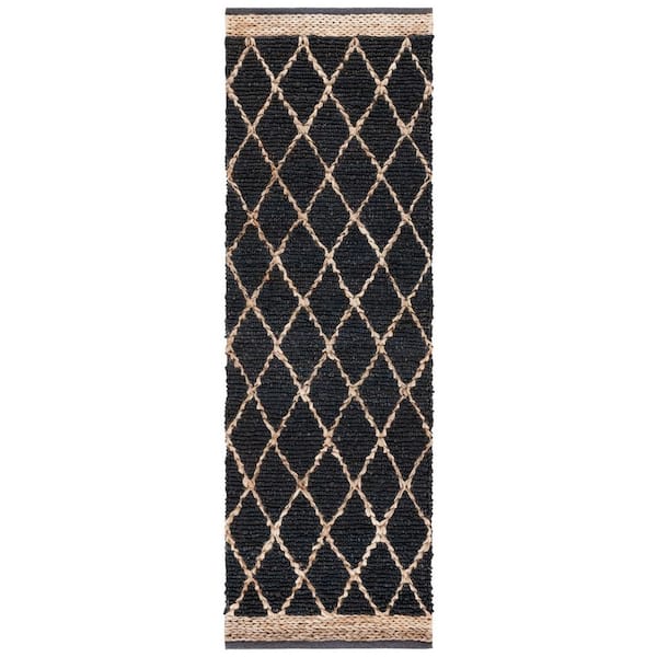 Natural Fiber 3 ft. x 8 ft. Charcoal Geometric Runner Rug