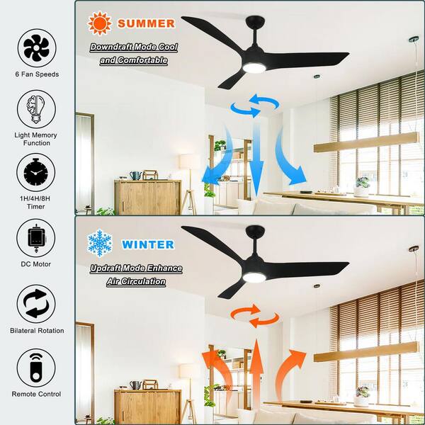 Jushua 52 in. Black Indoor Ceiling Fan with Light Remote