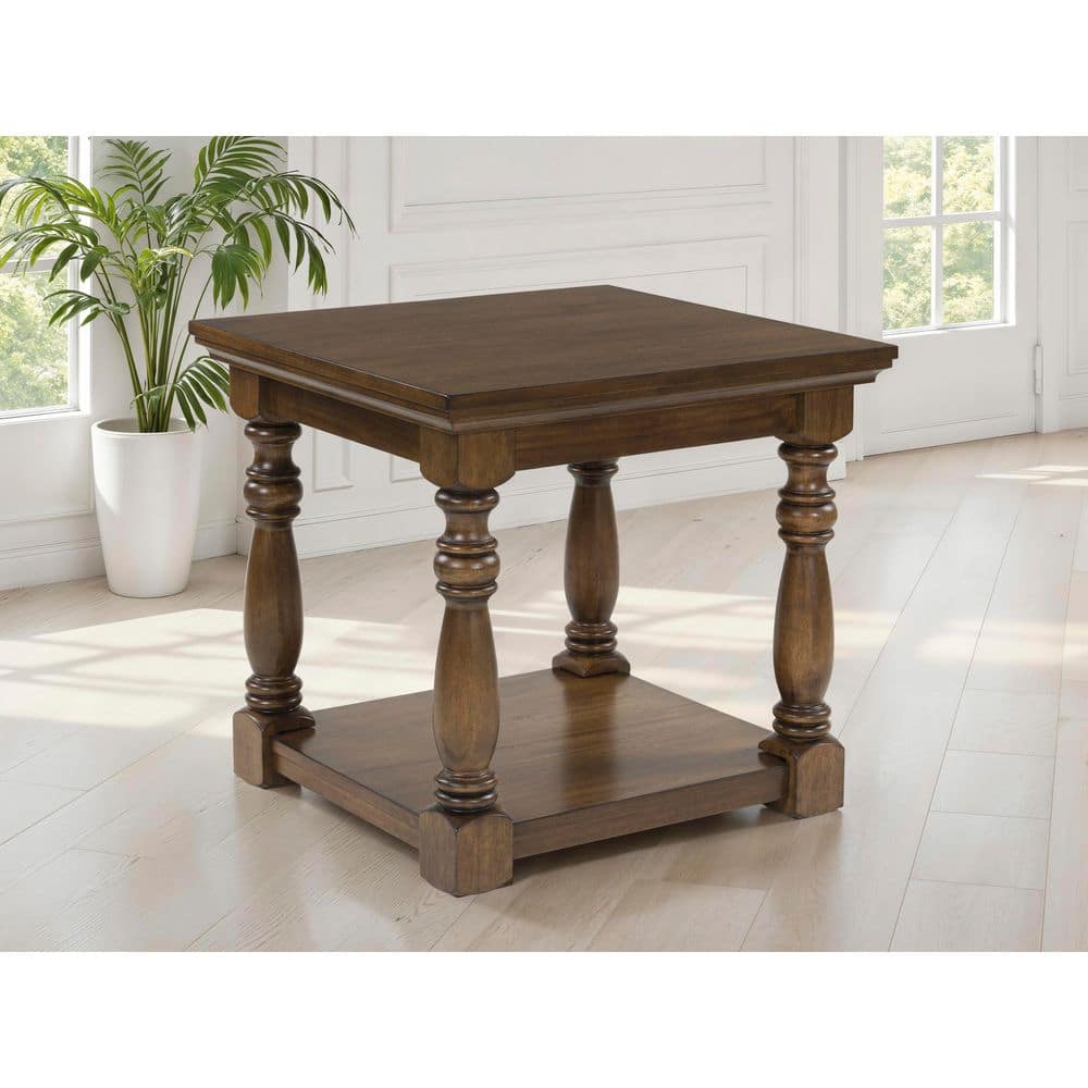 Sturlayne 26 in. Brown Rectangle MDF End Table with Shelf Storage