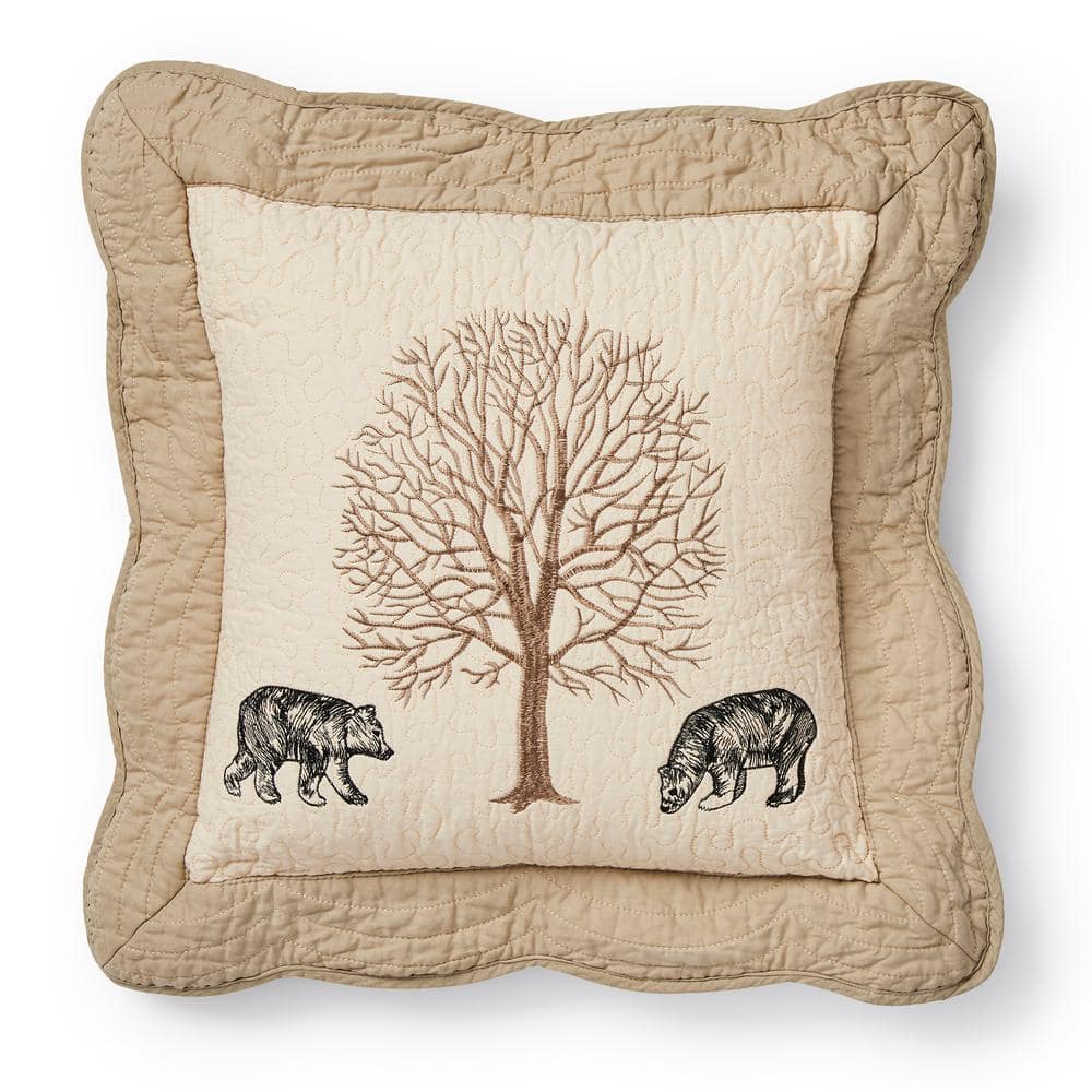 UPC 754069953011 product image for Bear Creek Beige, Gold, Ivory Polyester 15 in. x 15 in. Square Throw Pillow | upcitemdb.com