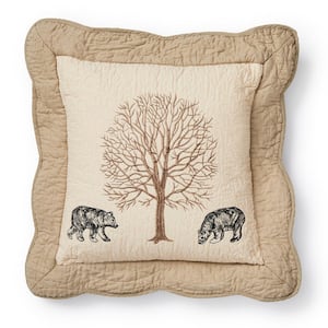 Bear Creek Beige, Gold, Ivory Polyester 15 in. x 15 in. Square Throw Pillow
