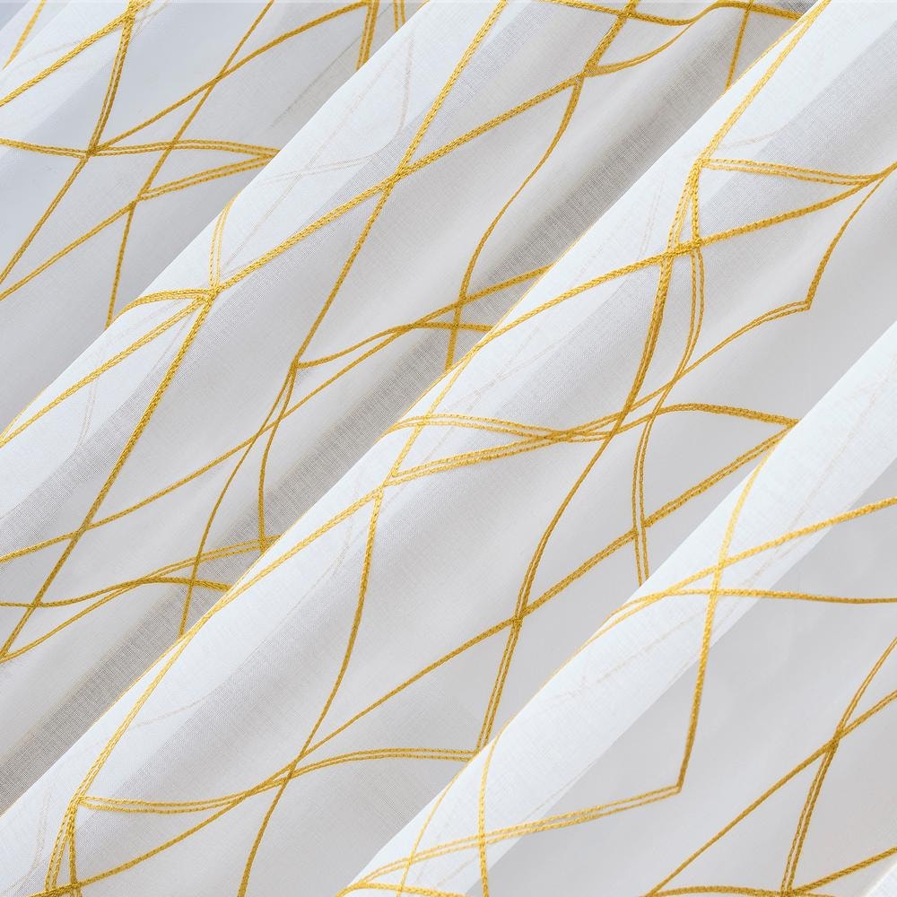 Gold Geometric Embroidery Semi-Sheer Rod Pocket Curtain Panel