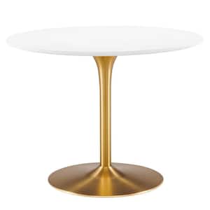 Pursuit 40 in. Round Wood in White Gold Pedestal Dining Table Seats 4