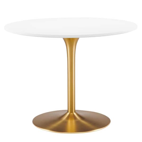 MODWAY Pursuit 40 in. Round Wood in White Gold Pedestal Dining Table Seats 4