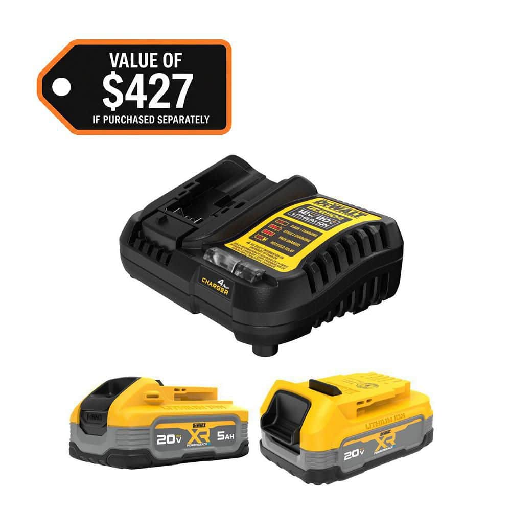 DEWALT 20V MAX XR POWERSTACK Lithium-Ion Battery Starter Kit with 5.0Ah and 1.7Ah Batteries and Charger (DCBP315-2C)