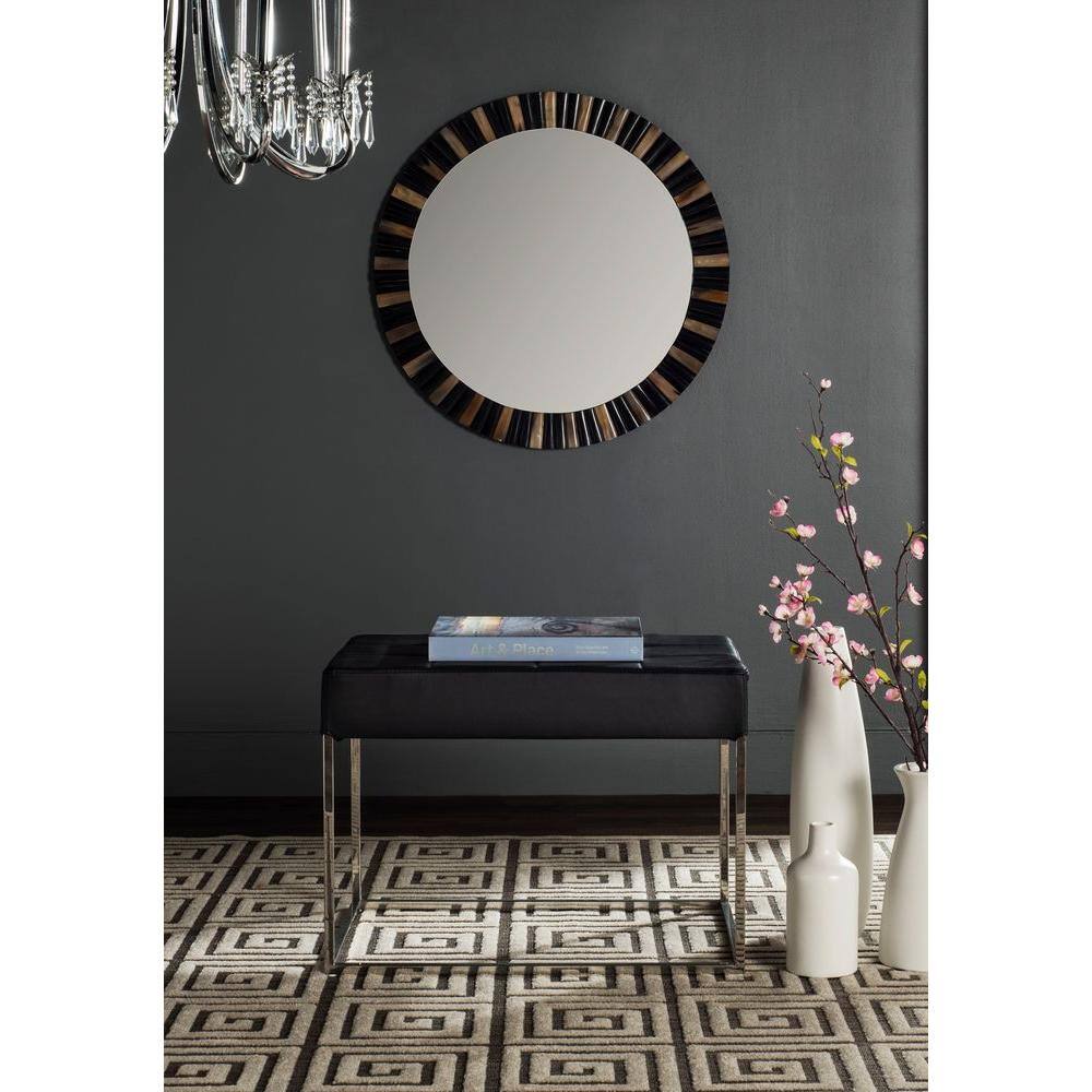 Roitfeld Black Tufted PU Leather Ottoman with Chrome Frame