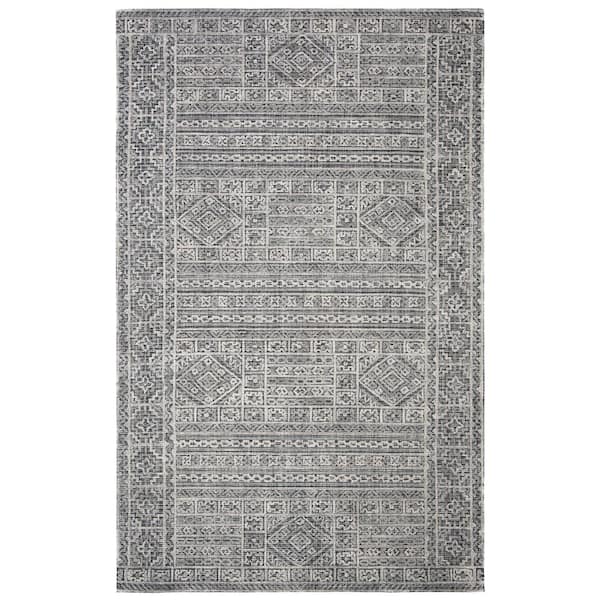 SAFAVIEH Abstract Gray/Black 9 ft. x 12 ft. Border Aztec Area Rug