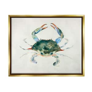 Blue Sea Crab Over Beige Soft Watercolors by Melissa Hyatt LLC Floater Frame Nature Wall Art Print 17 in. x 21 in.