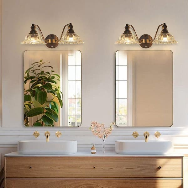 AVITAS 20 in. 2-Light Black Vintage Bathroom Vanity Light with