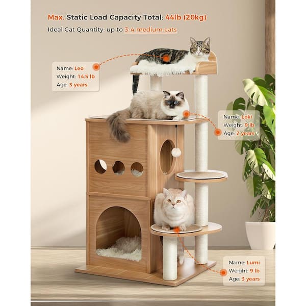 cenadinz 45.4 in. Wooden Luxury Cloudy Cat Tree for Medium cenadinz 45.4 in. Wooden Luxury Cloudy Cat Tree for Medium