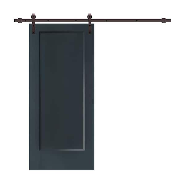 CALHOME 36 in. x 80 in. Charcoal Gray Stained Composite MDF 1-Panel Interior Sliding Barn Door with Hardware Kit