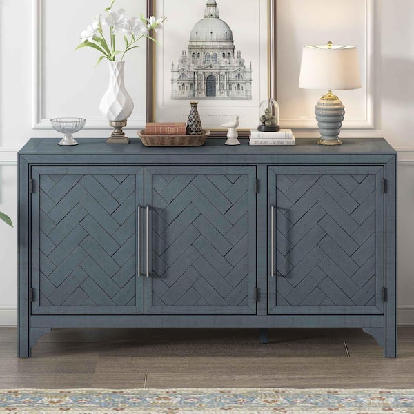 Navy Blue Wood 60 in. Sideboards with Adjustable Shelve
