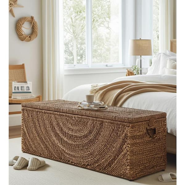 Brown Woven Rectangular Storage 47 in. Bench Ottoman