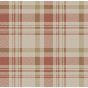 Spring Blossom Collection Check Plaid Red/Brown Matte Finish Non-Pasted Non-Woven Paper Wallpaper Sample