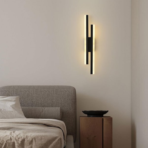 OUKANING 18.89 in. 1-Light Modern Black LED Wall Sconce with PVC