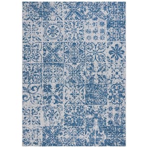 Courtyard Navy/Gray 8 ft. x 11 ft. Distressed Ornate Indoor/Outdoor Area Rug