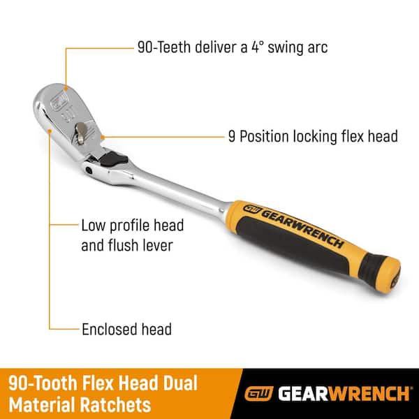3/8 in. Drive 90-Tooth Dual Material Flex Head Teardrop Ratchet