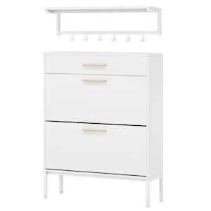 Sabina 43.3 in. H x 9.4 in. W X 31.5 in. D White Shoe Storage Cabinet with 2 Flip Drawers and Wall Shelf