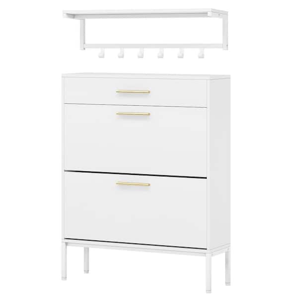 Tribesigns Sabina 43.3 in. H x 9.4 in. W X 31.5 in. D White Shoe Storage  Cabinet with 2 Flip Drawers and Wall Shelf CT-F1548 - The Home Depot