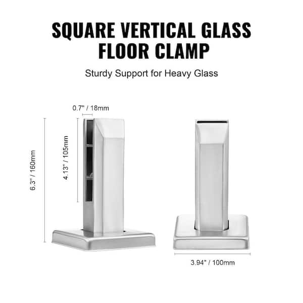 VEVOR Glass Clamp 10-PCS Railing Bracket 6.3 in. H x 4 in. W Silver 304 Stainless Steel for 0.31 to 0.47 in. Stair Railing Kit