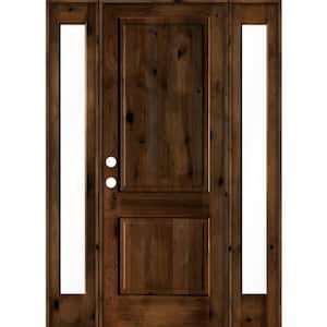 64 in. x 96 in. Rustic Alder Sq-Top Provincial Stained Wood Right Hand Single Prehung Front Door