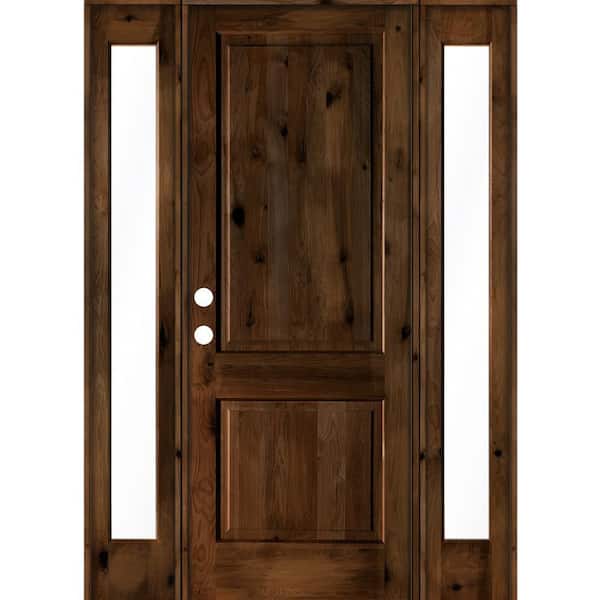 Krosswood Doors 64 in. x 96 in. Rustic Alder Sq-Top Provincial Stained Wood Right Hand Single Prehung Front Door
