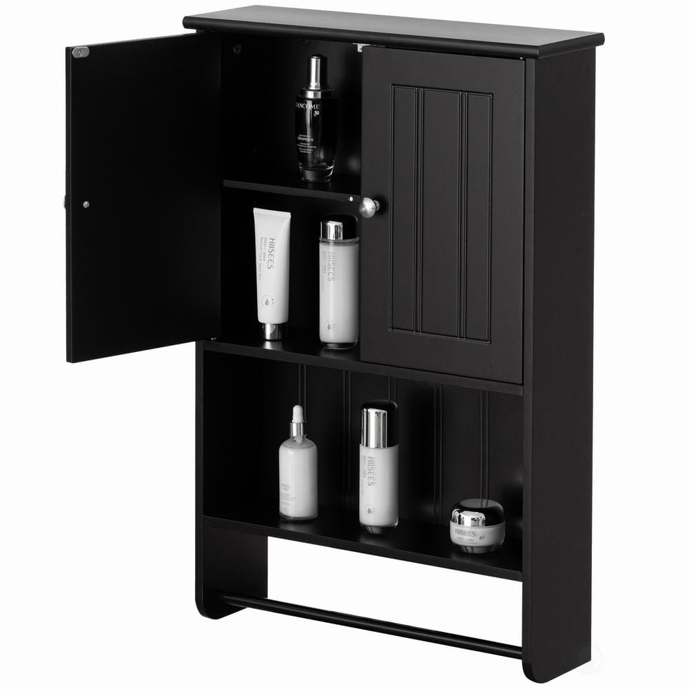 Basicwise Wall Mount Bathroom Cabinet Wooden Medicine Cabinet Storage Organizer Double Door with 2 Shelves, and Open Display Shelf, with T