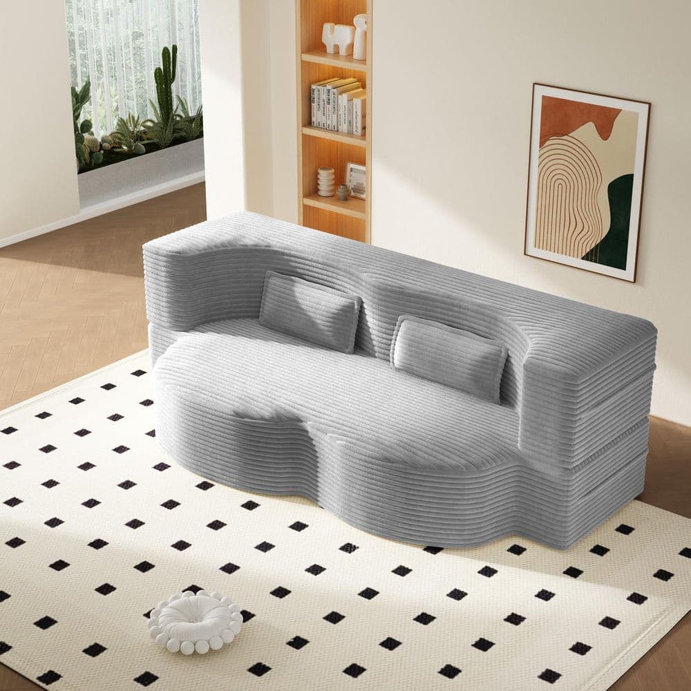 78 in. Convertible Corduroy Twin Size Sleeper Sofa Bed in Light Gray with 2 Pillows, Folding Mattress, No Assembly price history on PriceWatchPro