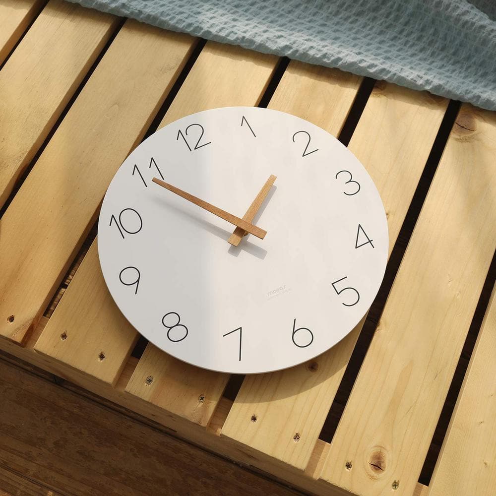 12" White and Wood Round Analog Wall Clock