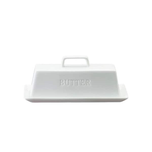 1.5 oz. White Ceramic Butter Dish with Lid for Countertop Holds 1-Stick, Microwave and Dishwasher Safe