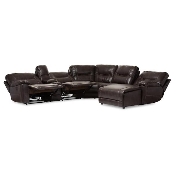 Baxton Studio Mistral 6 Piece Brown Faux Leather 6 Seater L Shaped