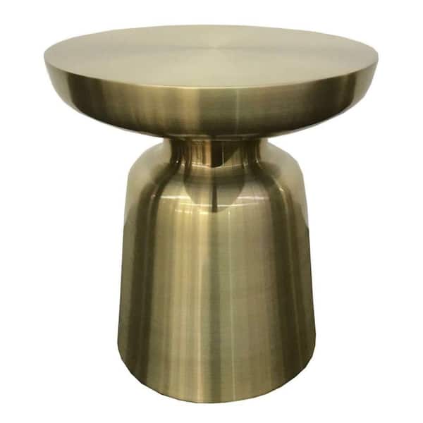 Benjara 15 in. Gold Round Metal End Table with Mushroom Design
