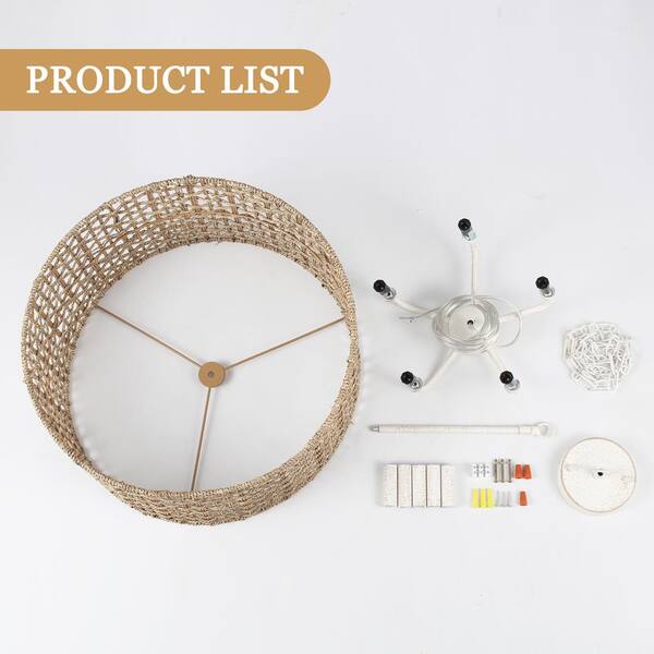ZJVAIVE 18.89 in. 5-Light Vintage White Bohemian Drum
