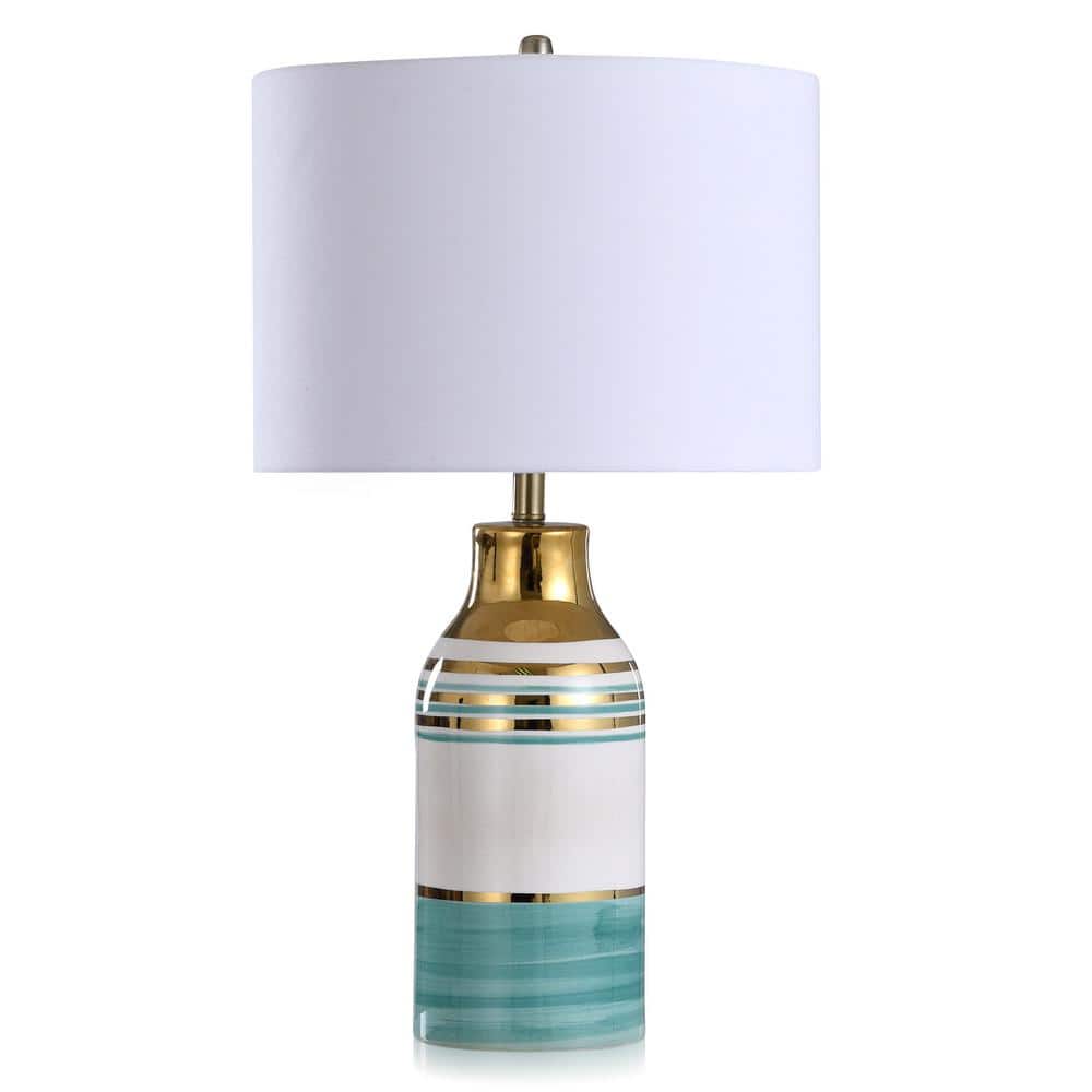 Mint and Gold Ceramic Milk Jar Table Lamp with White Shade
