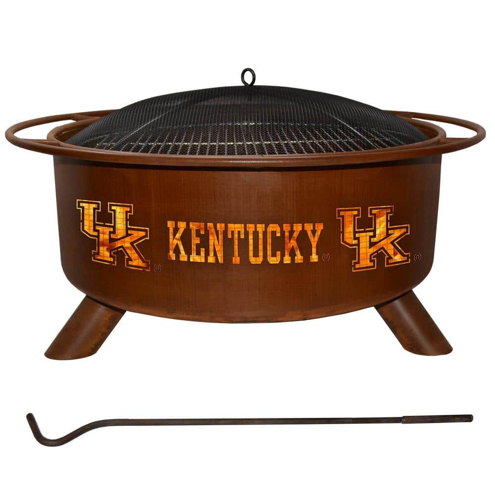 Kentucky 29 in. in. Round Steel Wood Burning Fire Pit in Grill Poker Spark Screen and Cover F219 - The Home Depot