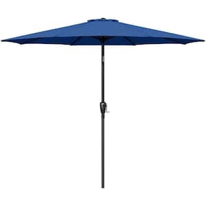 9 ft. Outdoor Market Table Patio Umbrella with Button Tilt, Crank and 8-Sturdy Ribs for Garden in Blue