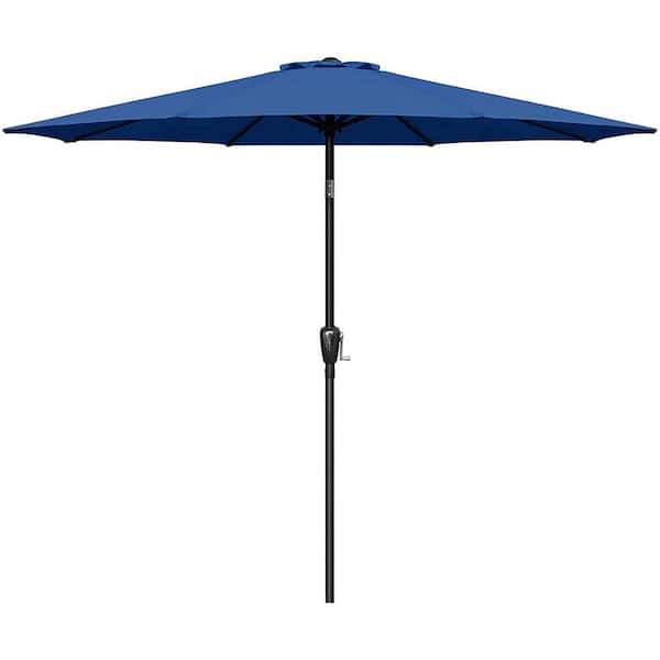 Sudzendf 9 ft. Outdoor Market Table Patio Umbrella with Button Tilt, Crank and 8-Sturdy Ribs for Garden in Blue