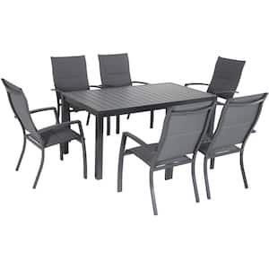 Naples 7-Piece Aluminum Outdoor Dining Set with 6 Padded Sling Chairs and a 63 in. x 35 in. Dining Table