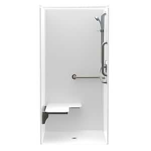 Accessible AcrylX 36 in. x 36 in. x 75 in. 1-Piece Shower Stall w/ Left Seat and Grab Bars in White