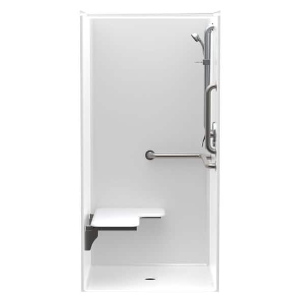 Aquatic Accessible AcrylX 36 in. x 36 in. x 75 in. 1-Piece Shower Stall w/ Left Seat and Grab Bars in White