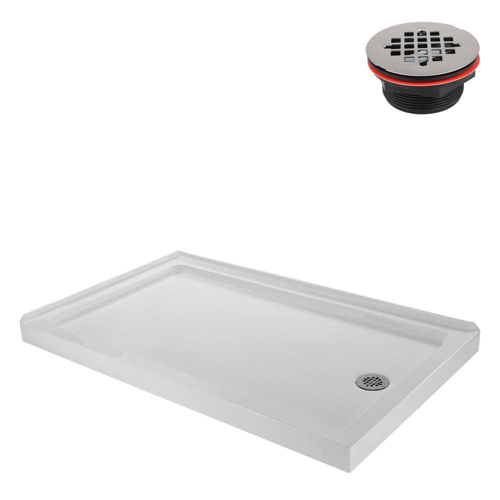 60'' Glossy White Rectangular Acrylic Shower Base with Right Hand Drain